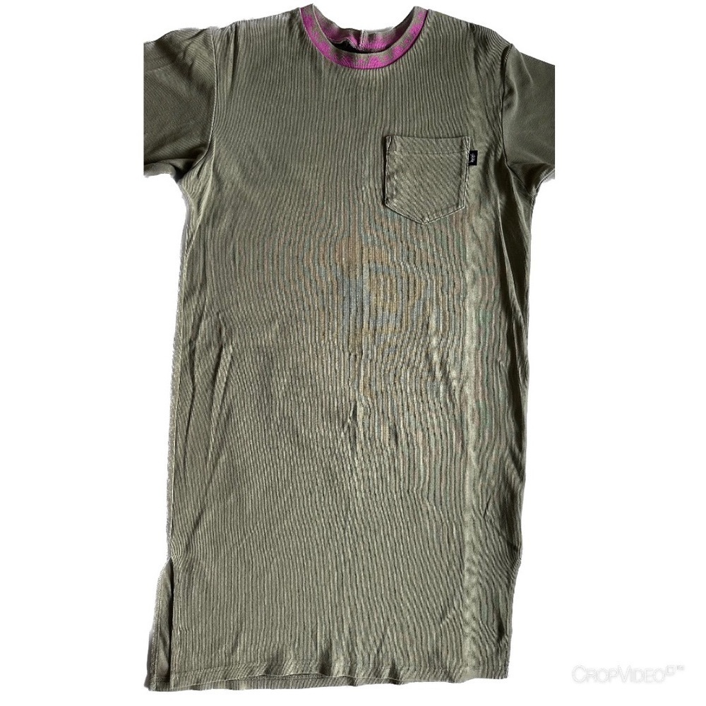 Y2K 90s Stussy Green Crewneck Ringer T-Shirt Dress Slit Grunge  Retro Size Small